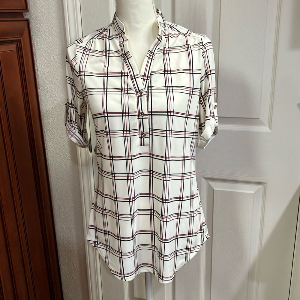 PerSeption Concept Black/red and White 3/4 Sleeve long Blouse Size:S